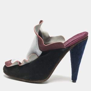 Fendi Multicolor Nubuck Leather and Velvet Mules Size 39