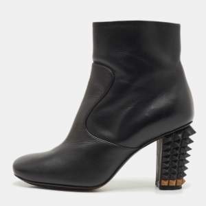 Fendi Black Leather Studded Ankle Boots Size 36