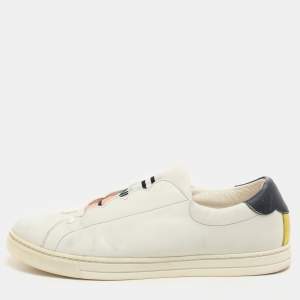 Fendi  Blue Leather Scalloped Logo Rockoko Slip On Sneakers Size 40