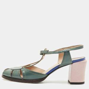 Fendi Grey Leather Chameleon Ankle Strap Sandals Size 37