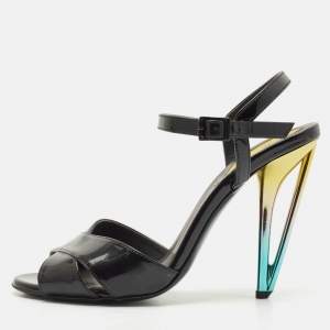 Fendi Black Patent Leather Ankle Strap Sandals Size 37.5