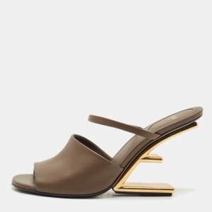 Fendi Brown Leather Fendi First Slide Sandals Size 39.5