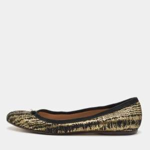 Fendi Gold/Black Textured Suede FF Charm Ballet Flats Size 39