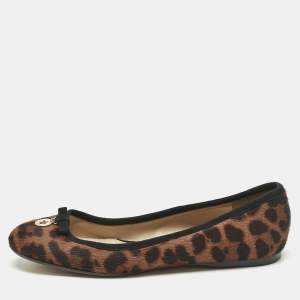 Fendi Black/Brown Suede and Leopard Print Calf Hair Bow Ballet Flats Size 37