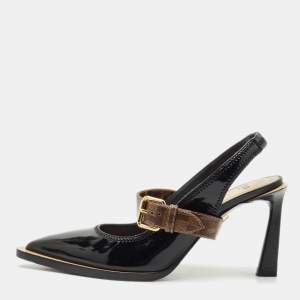 Fendi Black Patent Leather fframe Slingback  Pumps Size 37