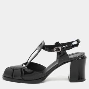 Fendi Black Patent Leather Chameleon Ankle Strap Sandals Size 36