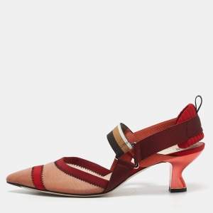 Fendi Multicolor Canvas and Mesh Colibri Slingback Pumps Size 41