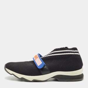Fendi Black Knit Fabric Rockoko Low Top Sneakers Size 38