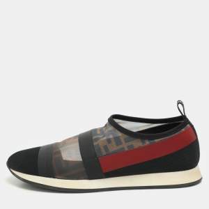 Fendi Tricolor Zucca Mesh and Leather Runway Slip On Sneakers Size 38