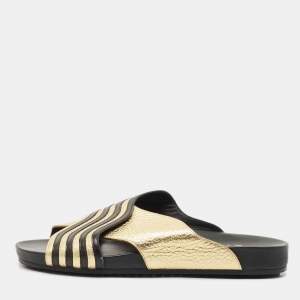 Fendi Black/Gold Leather Slide Flat Sandals Size 37.5