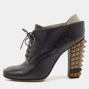 Fendi Black Leather Lace up  Polifonia Ankle Boots Size 38.5