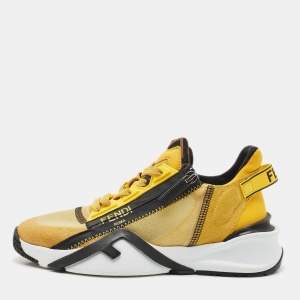 Fendi Yellow Mesh and Suede Flow Sneakers Size 36