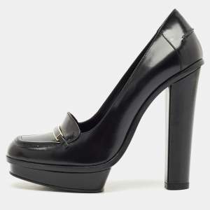 Fendi Black Leather Logo Loafer Platform Pumps Size 38