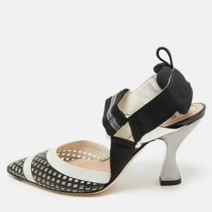 Fendi White/Black Zucca Canvas and Leather Colibri Slingback Pumps Size 35
