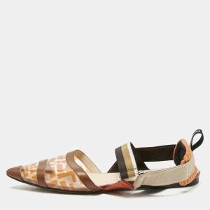 Pre Owned Fendi Orange/Brown Zucca PVC and Leather Colibri Slingback Flat Sandals Size 40