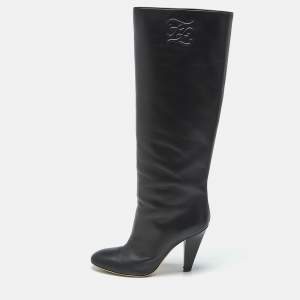 Pre Owned Fendi Black Leather Knee Length Boots Size 38.5