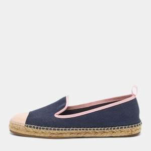 مملوكة مسبقًا Fendi Navy Blue/Pink Denim And Patent Leather Junia Cap Toe Espadrilles Flats Size 38.5