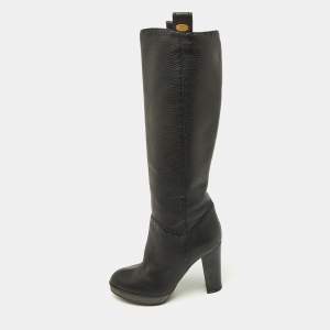 Fendi Black Leather Selleria Knee Length Boots Size 35
