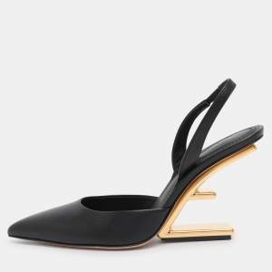 Fendi Black Leather Fendi First Slingback Pumps Size 37