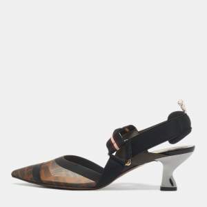 Pre Owned Fendi Multicolor Mesh and Canvas Colibri Slingback Pumps Size 39.5