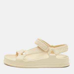 Pre Owned Fendi Cream Rubber Hiker Ankle Strap Sandals Size 38