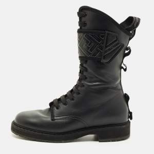 Pre Owned Fendi Black Leather Forever Fendi Hiking Boots Size 37