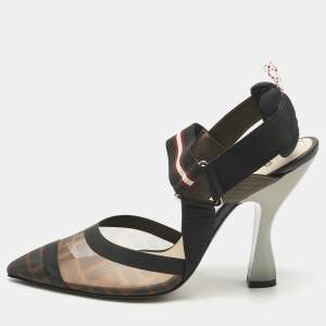 Pre Owned Fendi Multicolor Canvas and Leather Colibri Slingback Pumps Size 39