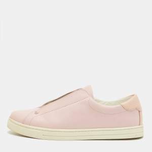 Pre Owned Fendi Pink/White Leather Rockoclick Low Top Sneakers Size 38