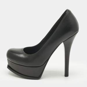 Pre Owned Fendi Black Leather Fendista Platform Pumps Size 35.5