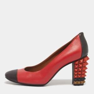 Pre Owned Fendi Multicolor Leather Studded Block Heel Pumps Size 37.5