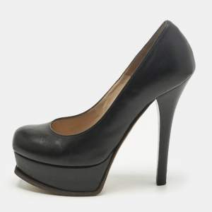 Pre Owned Fendi Black Leather Fendista Platform Pumps Size 37.5