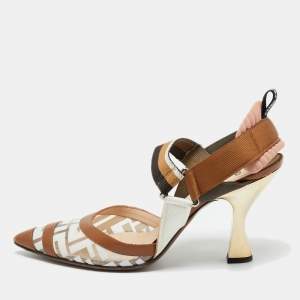 Pre Owned Fendi Multicolor Canvas and Leather Colibri Slingback Pumps Size 40