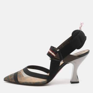 Pre Owned Fendi Multicolor Mesh And Fabric Colibri Slingback Pointed Toe Sandals Size 37.5