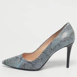 Pre Owned Fendi Blue/Brown Python Leather Pointed Toe Pumps Size 40