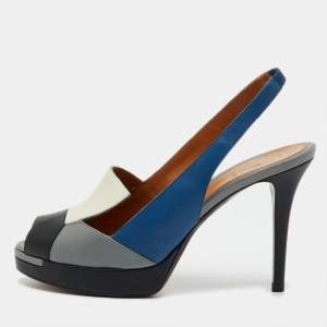 Pre Owned Fendi Multicolor Leather Peep Toe Platform Slingback Sandals Size 37