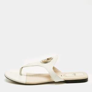 Pre Owned Fendi Off White Leather Thong Flat Sandals Size 38