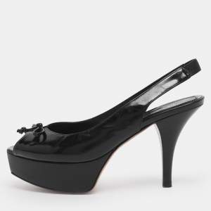 Pre Owned Fendi Black Leather Fendista Platform Slingback Pumps Size 36.5