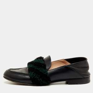 Pre Owned Fendi Multicolor Leather and Shearling Fur Flower Slip On Loafers Size 40