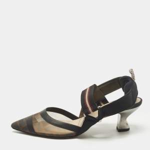 مملوكة مسبقًا حذاء كعب عالي فندي كوليبري قماش أسود وشبكة FF بكعب مقاس 36.5