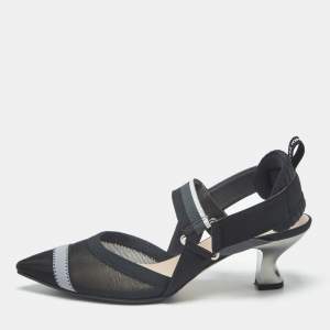 مملوكة مسبقًا Fendi Colibri Size 37.5 Black Mesh Slingback Pumps