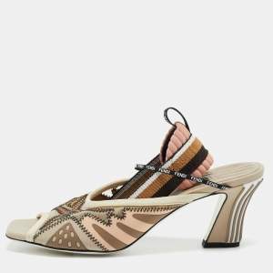مملوكة مسبقًا Fendi Evie Size 39 Multicolor Fabric and Net Ankle Strap Sandals
