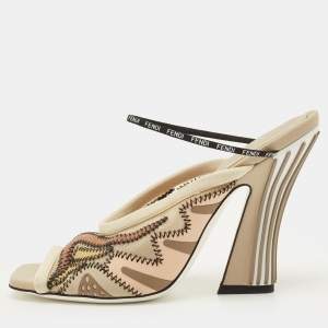 مملوكة مسبقًا Fendi Size 35 Multicolor Fabric and Mesh Ankle Strap Sandals