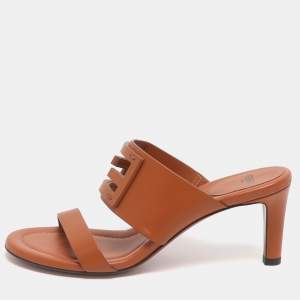 Pre Owned Fendi Baguette Size 38 Brown Leather Slide Sandals