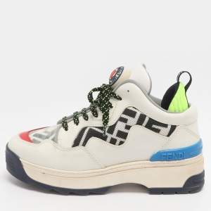 Pre Owned Fendi Size 36 White Leather, Mesh and PVC Low Top Sneakers