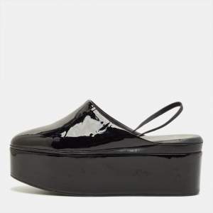 Pre Owned صندل فندي سحاب خلفي جلد لامع أسود منصة مقاس 39