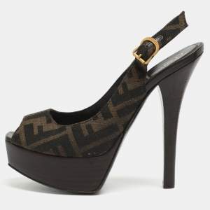 مملوكة مسبقًا Fendi Fendista Size 35 Brown Zucca Canvas Platform Sandals