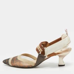 مملوكة مسبقًا Fendi Colibri Size 39.5 Brown Canvas and Mesh Slingback Pumps