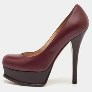 Pre Owned Fendi Fendista Size 38 Burgundy Leather Platform Pumps