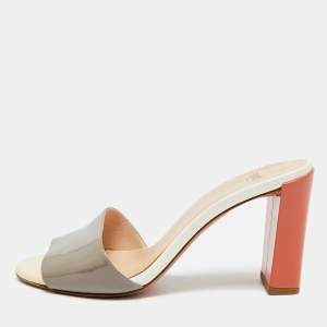 مملوكة مسبقًا Fendi Size 36 Tricolor Patent Leather Logo Detail Slide Sandals