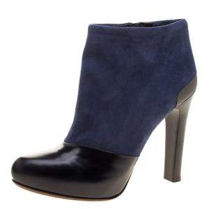 Pre Owned Fendi Navy Blue/Black Suede and Leather Ankle Boots Size 37.5